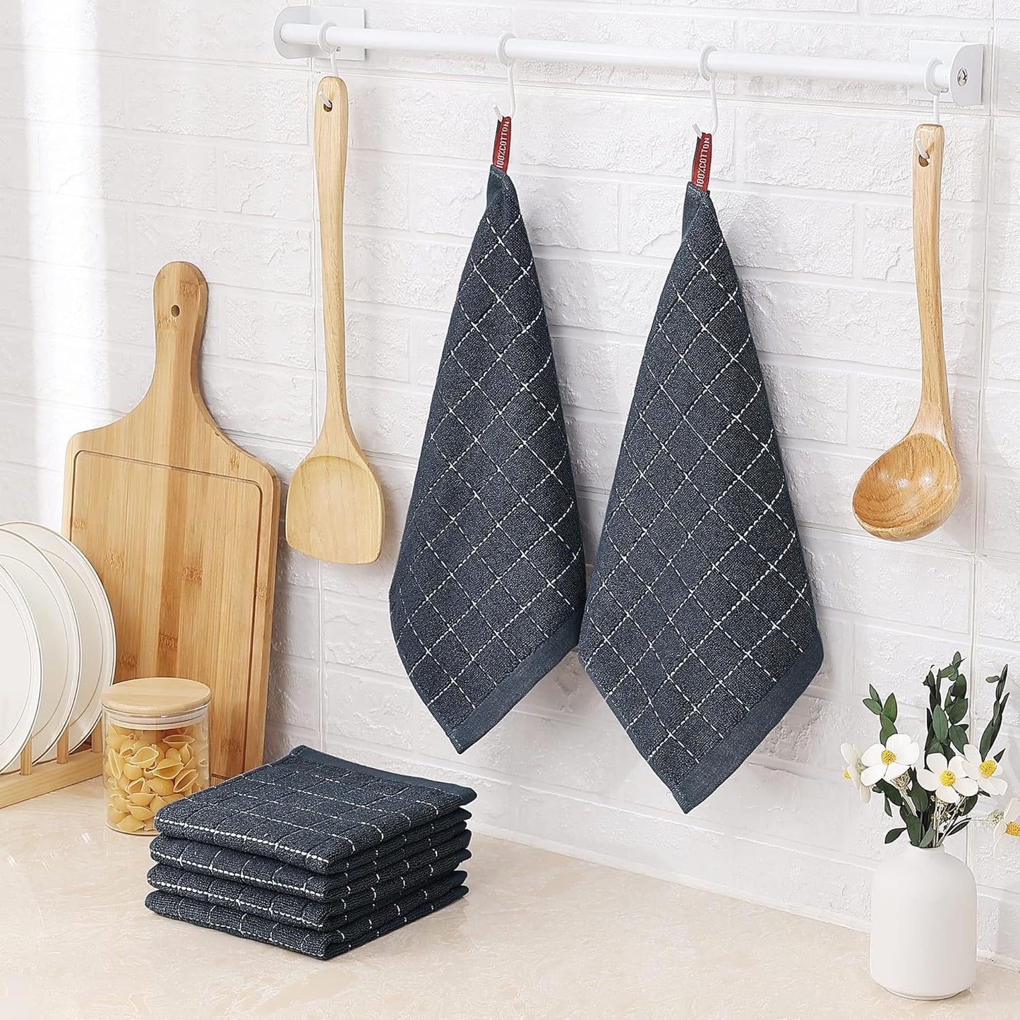 Homaxy 100% Cotton Terry Kitchen Dish Cloths, Ultra Soft and Absorbent Dish Towels for Kitchen, Suitable for Drying and Washing Dishes, 8 Pack, 12 x 12 Inches, Dark Grey