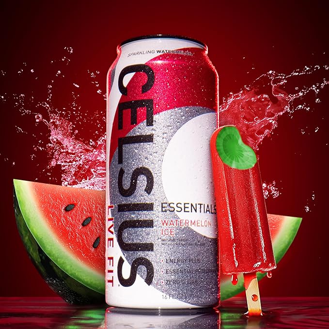 CELSIUS ESSENTIALS™ Sparkling Watermelon Ice, Sugar Free Performance Energy Drink, 16 Fl Oz (Pack of 12)