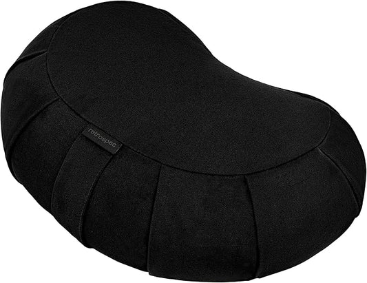 Retrospec Sedona Zafu Meditation Cushion Filled w/Buckwheat Hulls - Yoga Pillow for Meditation Practices - Machine Washable 100% Cotton Cover & Durable Carry Handle, Crescent, Black