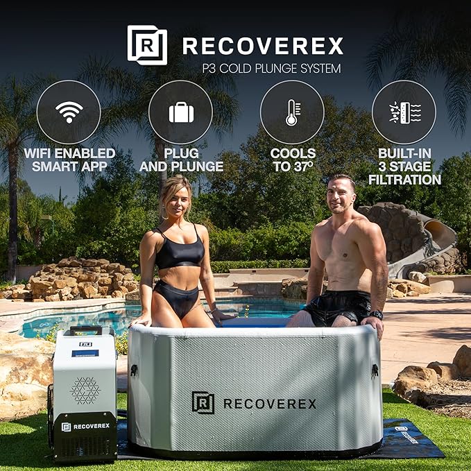 Cold Plunge Tub, 90 Gallon, 0.8 Horsepower – Heavy-Duty Ice Bath Tub for Athletes, Portable Cold Plunge Chiller with Water Treatment Kit, Immersion Therapy, WiFi Control, Backpack & Wheels