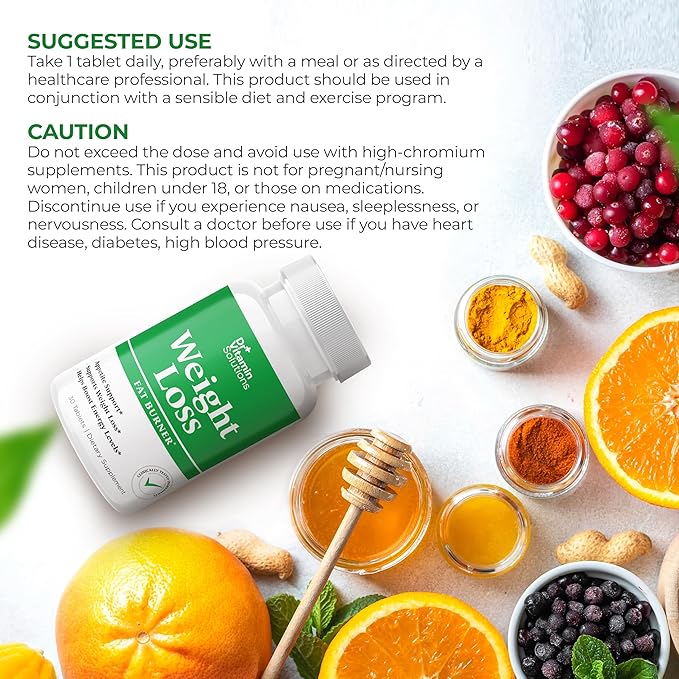 DR VITAMIN SOLUTIONS Weight Loss Supplements for Women & Men - Includes Green Tea Extract, Chromium, Vitamin B6 - Energy Booster, Belly Fat Burner & Appetite Suppressant Diet Pills - 30 Tablets