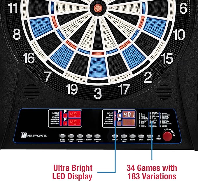 MD Sports Dartboard Cabinet Multiple Styles Electronic Dartboard With Digital X/O Cricket Scorekeeping and Dart Set, Perfect for Cricket Games
