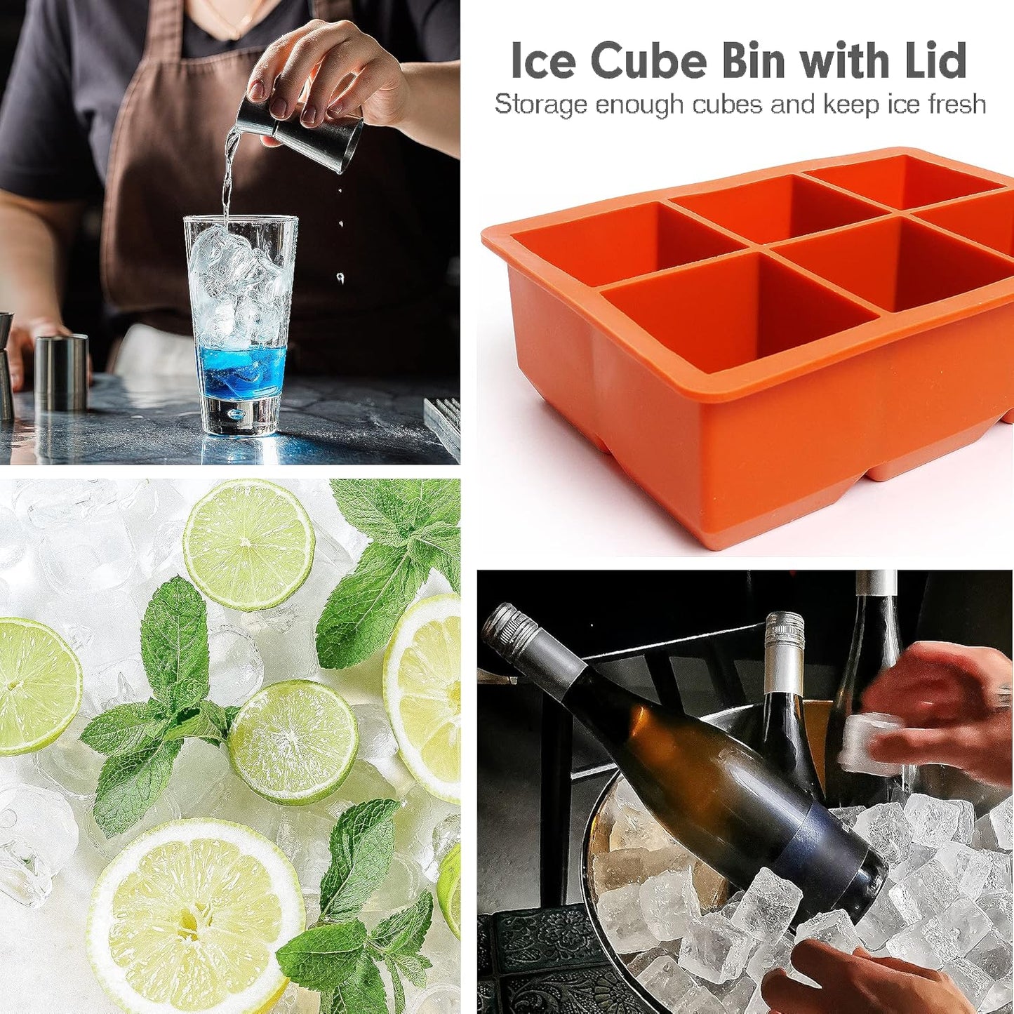 Silicone Ice Cube Trays 3 Pack - Large Size Silicone Ice Cube Molds with Leak Proof Removable Lid Square Ice Cube Tray And BPA Free for Cocktail,Whiskey, Stackable Flexible Ice