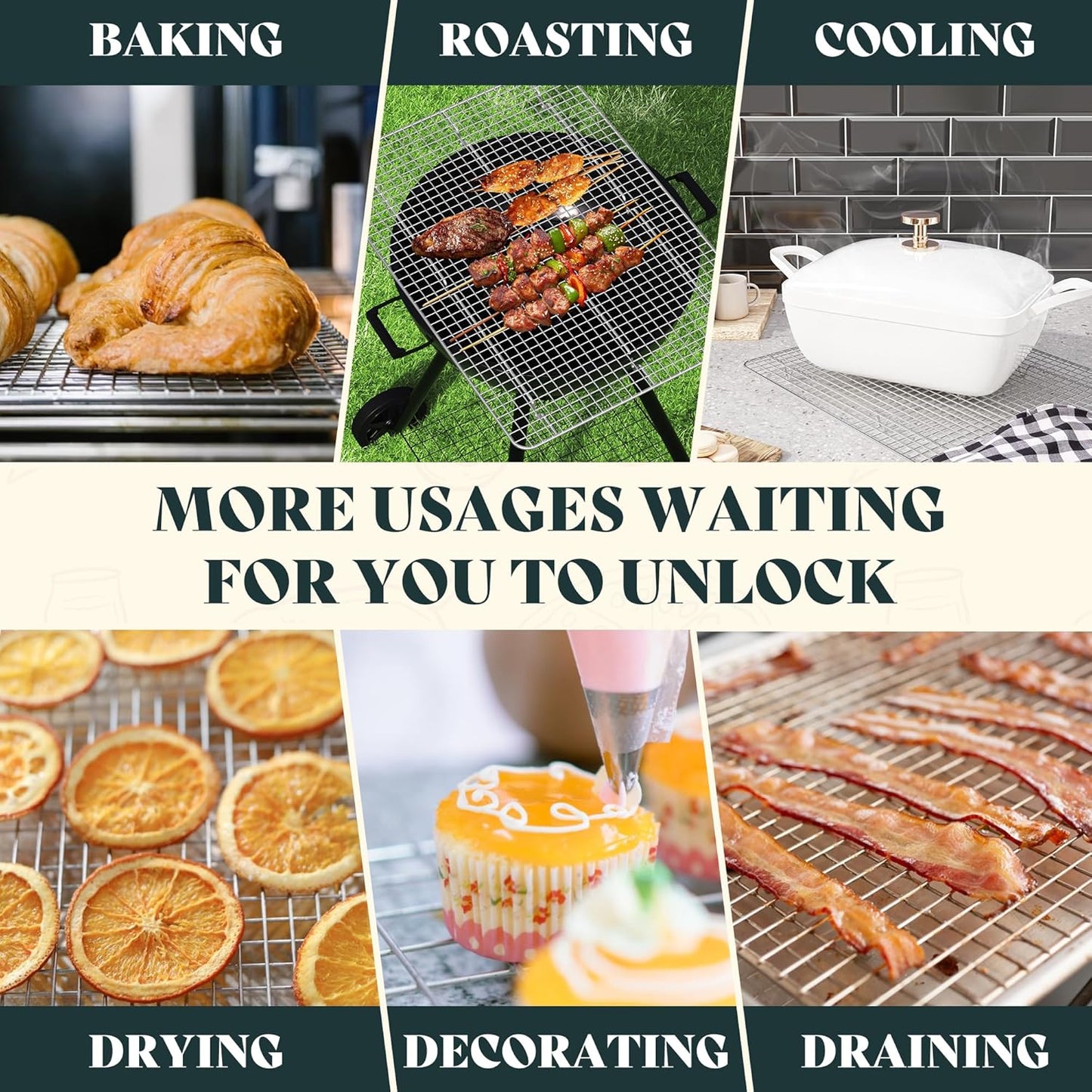 Cooling Racks for Cooking and Baking-11.5"x16.5" Oven Safe Premium Stainless Steel Heavy Duty Baking Rack Tight-Wire, Fits Half Sheet Pan for Roasting & Grilling & Cooking-Set of 2