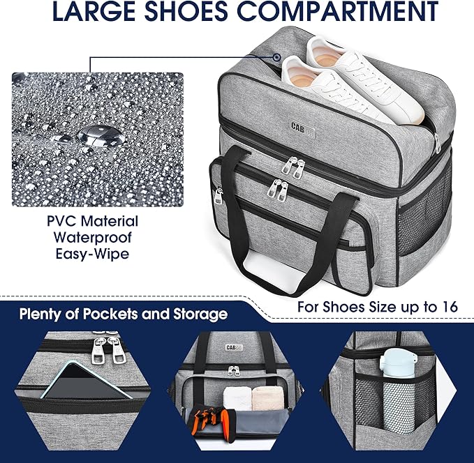 CAB55 2 Ball Bowling Bag with 4 Wheels, Double Bowling Ball Bag with Separate Shoe Compartment, (Up To US Men Size 16), and Multiple Multifunctional Accessory Pockets