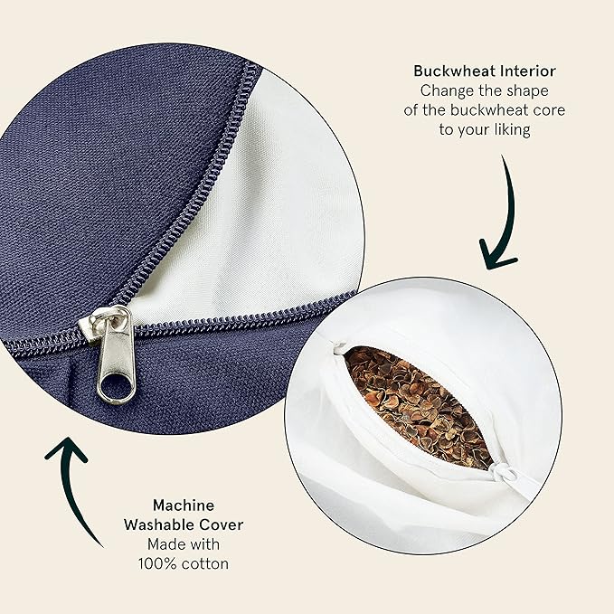 Retrospec Sedona Zafu Meditation Cushion With Buckwheat Hull Fill - Adjustable Yoga & Pilates Support Pillow - 17in Crescent Cotton Cover With Handle