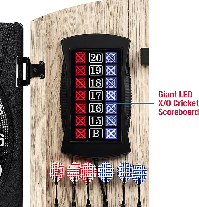 MD Sports Dartboard Cabinet Multiple Styles Electronic Dartboard With Digital X/O Cricket Scorekeeping and Dart Set, Perfect for Cricket Games