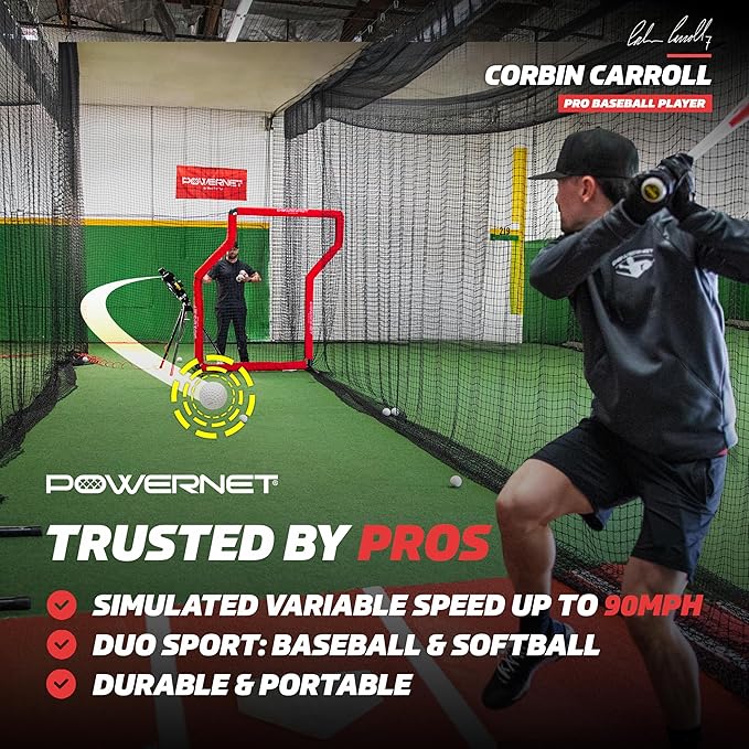PowerNet Launch F-lite Softball & Baseball Pitching Machine, Dimpled Practice Balls, Bucket of Baseballs, Coaching Bucket Bundle for Pitching Machine, Baseball Training Equipment