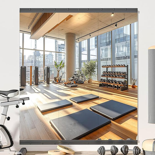 Hasipu 3 Pcs 55''x17'' Home Gym Mirror Large Full Length Wall Mounted Full Body Mirror for Yoga Dance Fitness Exercise Studio Bedroom Garage, Frameless Tempered Glass Workout Mirrors Black Rectangular