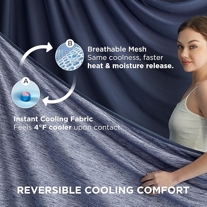 Bedsure Summer Cooling Navy Blue Throw Blanket for Hot Sleepers with Sports Mesh Design, Arc-Chill Q-Max 0.4 Lightweight Breathable Ice Cold Blanket Throws for Night Sweats, 50 x 70 Inches