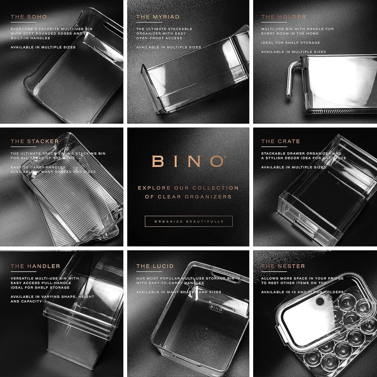 BINO | Stackable Storage Bins, Large - 2 Pack | THE STACKER COLLECTION | Clear Plastic Storage Bins | Built-In Handles | BPA-Free | Containers for Organizing Kitchen Pantry | Multi-Use Organizer Bins