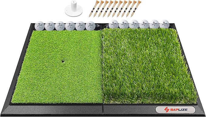 SAPLIZE Foldable Heavy-Duty Golf Hitting Mat, Practice Mat with 10mm EVA Rubber Backing, Larger Size for Indoor/Outdoor Swing and Chipping Practice, Anti-Deformation