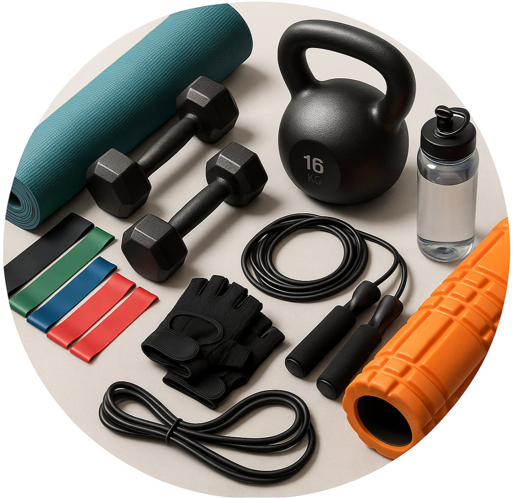 circle photo of fitness tools and make it real