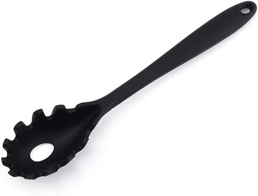 Silicone Pasta Fork (11.5"), High Heat Resistant to 480°F, Hygienic One Piece Design, Spaghetti Strainer & Server Spoon Pasta Forks (Black)
