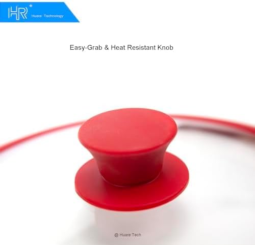 Silicon Glass Lid for Pot,Pan,Skillet Fits 8"(20CM) Cookware Silicon lid Dishwasher Safe, Replacement Lid Vented Tempered Glass with Heat Resistant Silicone Rim By HR Huare Technology, Red,1 Pack…