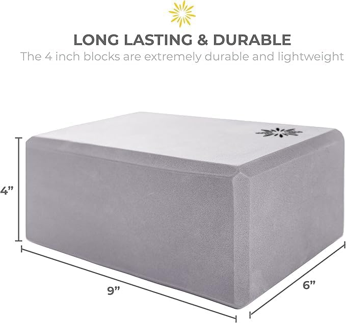 Sunshine Yoga 4" Yoga Block, 10 Pack Bulk EVA Foam Yoga Blocks, Firm and Supportive Yoga Brick, Balance Foam for Stretching, Pilates, and Workout, 4" x 6" x 9"