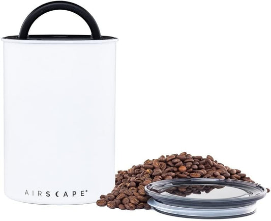 Planetary Design Airscape® Stainless Steel Coffee Canister | Food Storage Container | US Patented Inner Plunger Lid REMOVES Excess Oxygen | Don't Buy airtight, Buy AIR-Less | (Medium, Matte White)