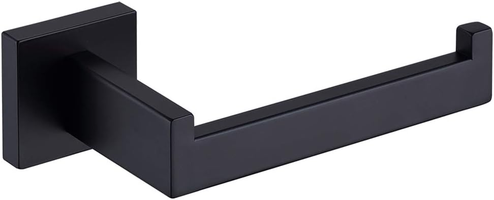 TASTOS Toilet Paper Holder Matte Black, Toilet Tissue Roll Holders Dispenser and Hangers Wall Mounted for Bathroom & Kitchen, Stainless Steel Modern Square Style