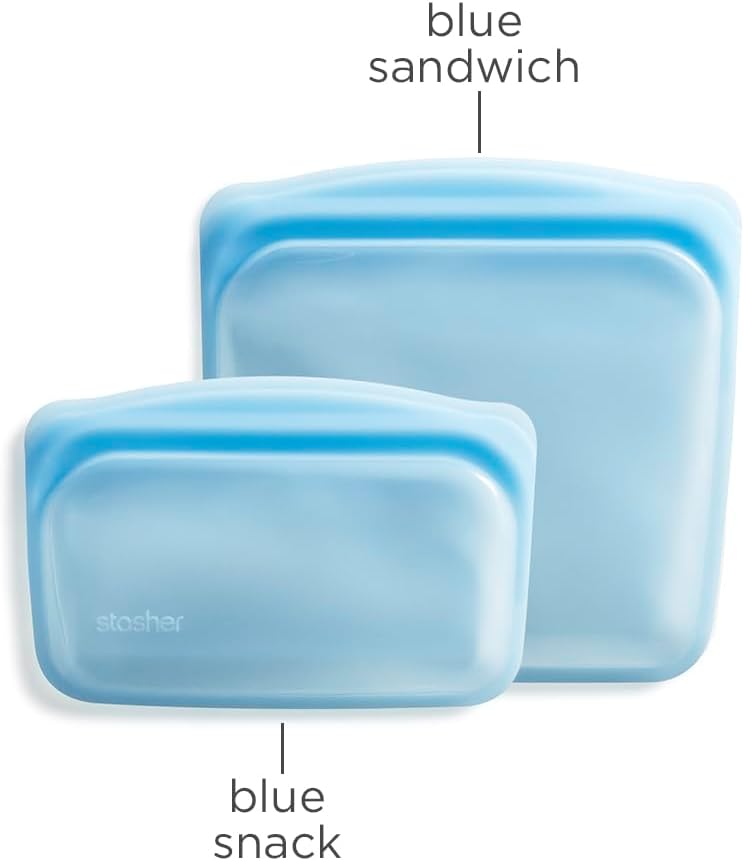 Stasher Premium Silicone Reusable Food Storage Bags, 2-Pack, Blue, Multi-Use Food Storage Bags, Lunch Bag, Travel Containers, BPA Free, Leak-free, Dishwasher-Safe, Eco-friendly