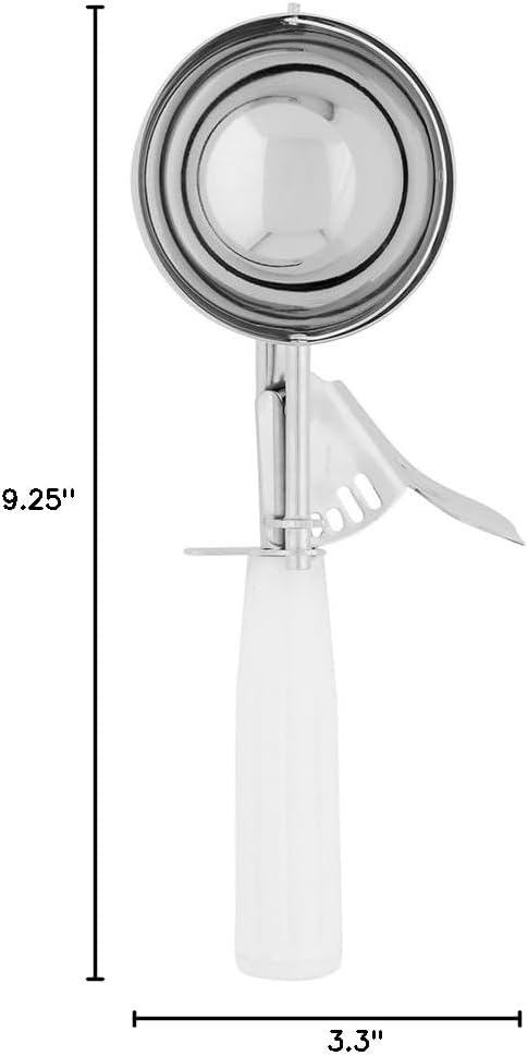 Restaurantware Met Lux 4.66 Ounce Portion Scoop 1 Trigger Release Cookie Scoop - With White Handle Stainless Steel Disher For Portion Control Scoop Cookie Dough Cupcake Batter Or Ice Cream