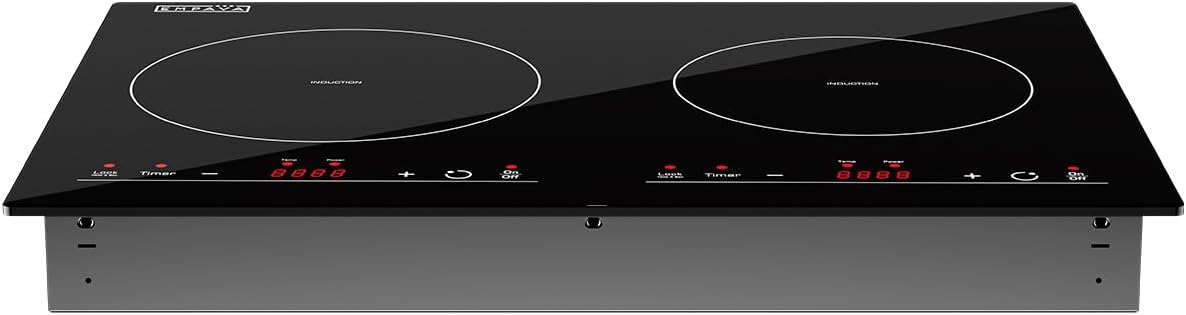 Empava Electric Stove Induction Cooktop Horizontal with 2 Burners in Black Vitro Ceramic Smooth Surface Glass 120V, 12 Inch