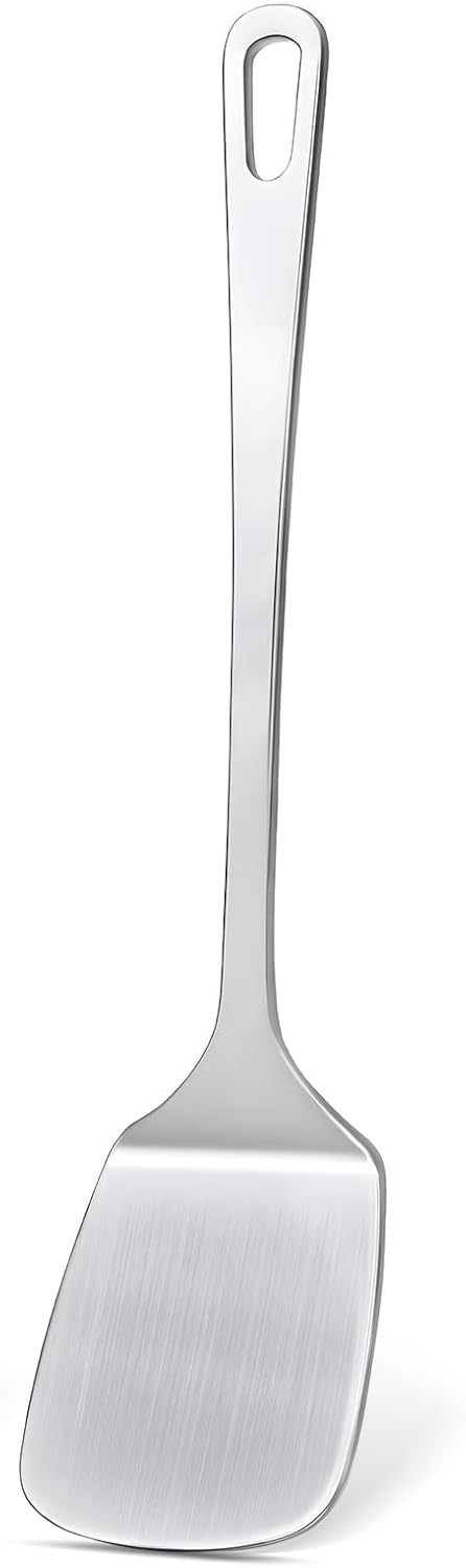 Stainless Steel Spatula, Metal Spatula Solid Turner, Heavy Duty Sturdy Spatulas for Kitchen Use, High Heat Resistant Cooking Utensils for Fish Eggs Pancakes, Dishwasher Safe, Easy to Clean, Silver