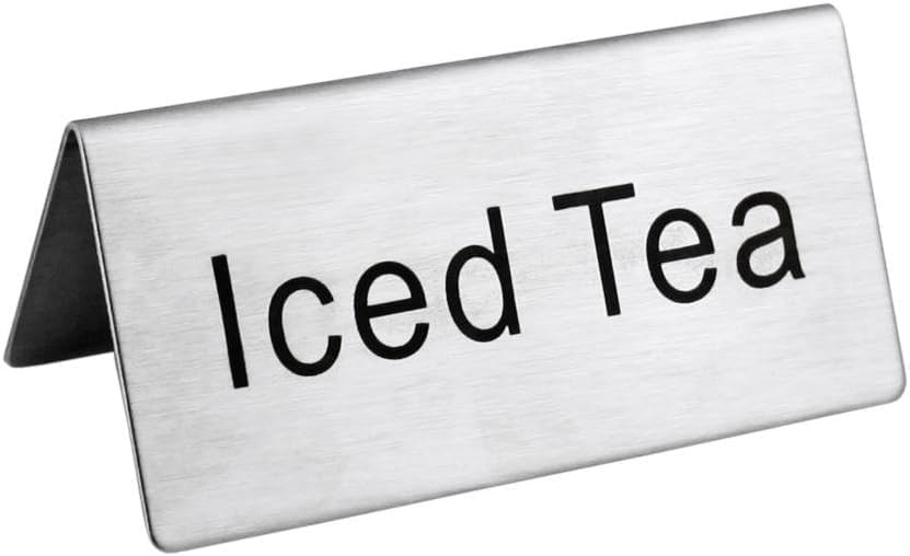 New Star Foodservice Stainless Steel Table Tent Sign (Silver (Iced Tea), 3 x 1.5-Inch (Set of 6))