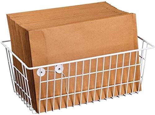 Slideep Freezer Baskets Farmhouse Organizer Storage Basket with Handles, Food Storage Bin for Kitchen Cabinets, Pantry, Closet, Bedroom, Bathroom, Office, 2 Pack, White