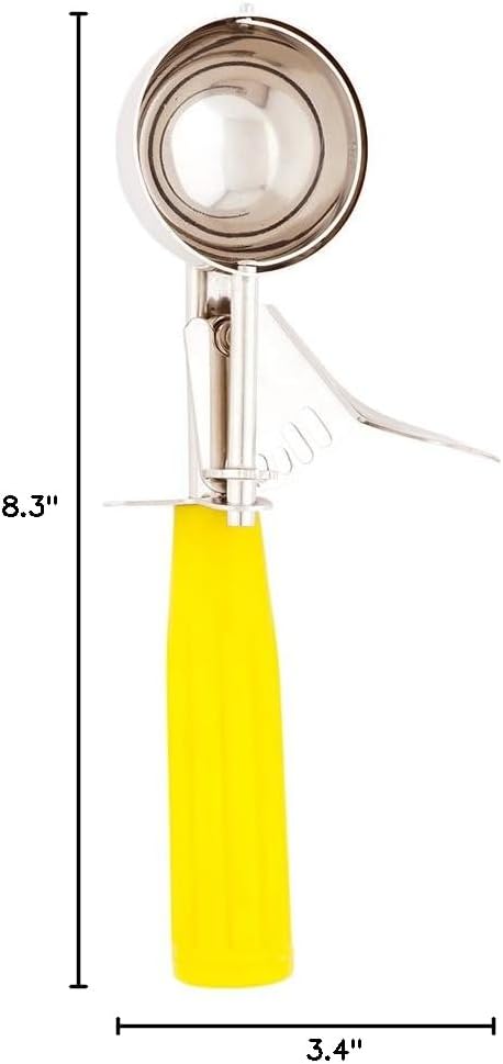Restaurantware Met Lux 2 Ounce Portion Scoop 1 Trigger Release Cookie Scoop - With Yellow Handle Stainless Steel Disher For Portion Control Scoop Cookie Dough Cupcake Batter Or Ice Cream