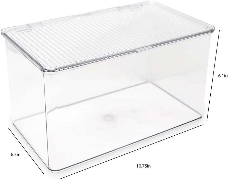 Isaac Jacobs Large Stackable Organizer Bin (10.75” x 6.5” x 6.1”) w Hinged Lid Clear Storage Box Home Office School Fridge Bathroom Kitchen Pantry Container BPAFree Food Safe (Large Clear)