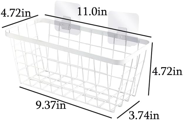 2 Set LeleCAT Hanging Wall Basket Organizer, Over the Cabinet Door Adhesive Wire Baskets for Organizing Kitchen Food Pantry Bathroom Shelf Storage No Drilling Wall Mounted,White