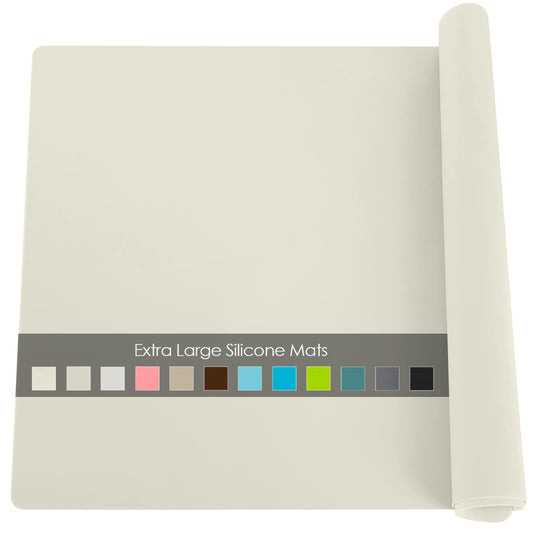Extra Large Silicone Placemat, Food-Grade Flexible Silicone Mat Kids Non-Slip Dinner Placemat Waterproof Heat Insulation Countertop Protector Silicone Pastry Rolling Dough Mats 27.6 x 19.7''Beige