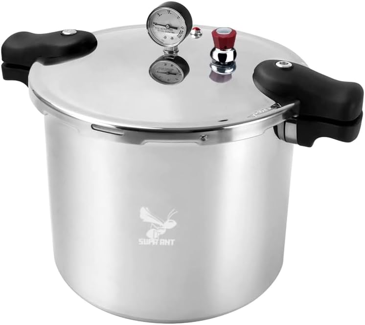 Supa Ant Pressure Canner 23 Qt with Canning Supplies Starter Kit - Canning Pressure Cooker with Gauge - Water Bath Canner Pot with Rack and Lid - Jar Lifter, XL Ladle, Jar Tongs, and Bubble Popper