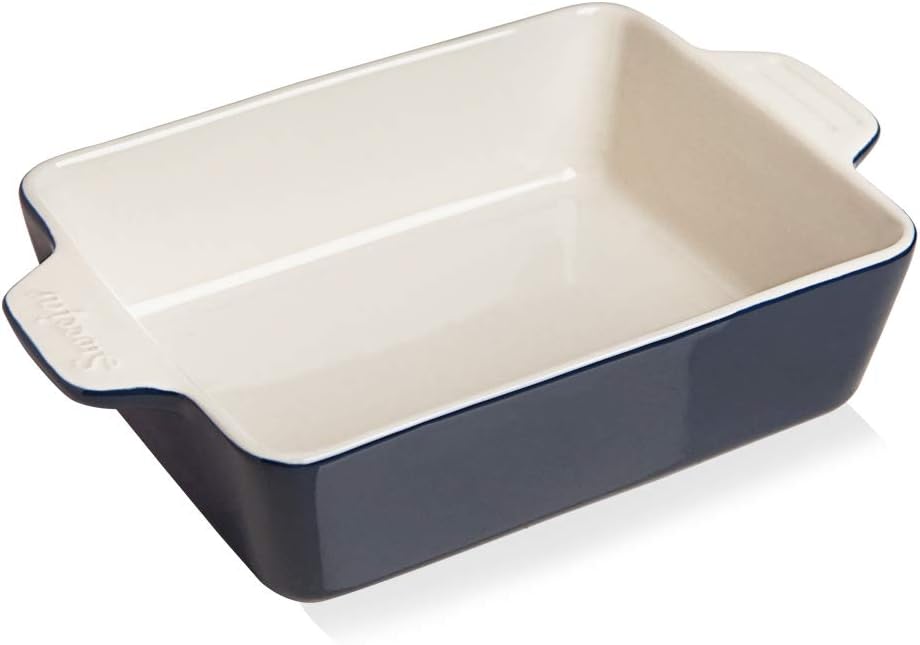 Sweejar Ceramic Baking Dish, Rectangular Small Baking Pan with Double Handles, 20 Oz for Cooking, Brownie, Kitchen, 6.5 x 4.9 x 1.8 Inches(Navy)