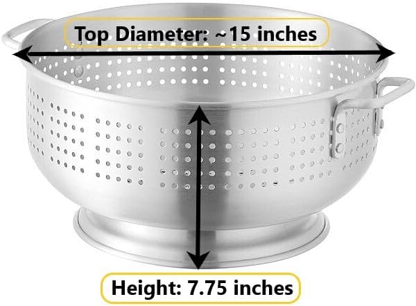 12 Qt. Aluminum Colander with Base and Handles – Heavy Duty Commercial Strainer with Full-Ring Welded Bottom, (15 inches in Diameter) -16-Gauge – Perfect for Pasta, Fruits, Vegetables (1, 12 Quart)