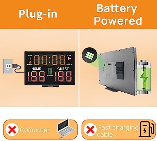 YZ Battery Powered Electronic Basketball Scoreboard Timer Clock with Buzzer, Portable Tabletop Digital Scoreboard with Remote, Wall-Mounted Professional Score Clock Score Keeper for Multisports
