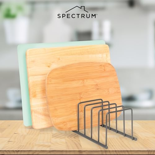 Spectrum Euro Cutting Board Holder Stand for Countertop or Inside Kitchen Cabinet Organization Industrial Gray, 8 Slot Cutting Board Drying Rack or Cabinet Plate Bakeware Storage Organizer