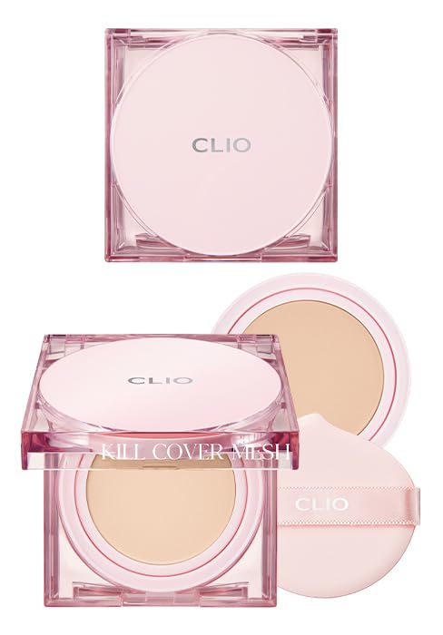 CLIO Kill Cover Mesh Glow Cushion Foundation ([Refill Included] 15g*2, 23N GINGER), Glass Skin, Long-Lasting, Lightweight, Buildable Coverage, Glowy Skin Makeup