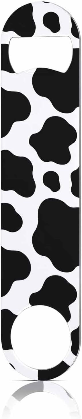 Cow Texture Stainless Steel Bottle Opener Jungle Animal Black and White Print Spot Skin Fur Pattern Flat Beer Bottle Opener Keychain for Home Kitchen Bar Restaurant Party Birthday Gift