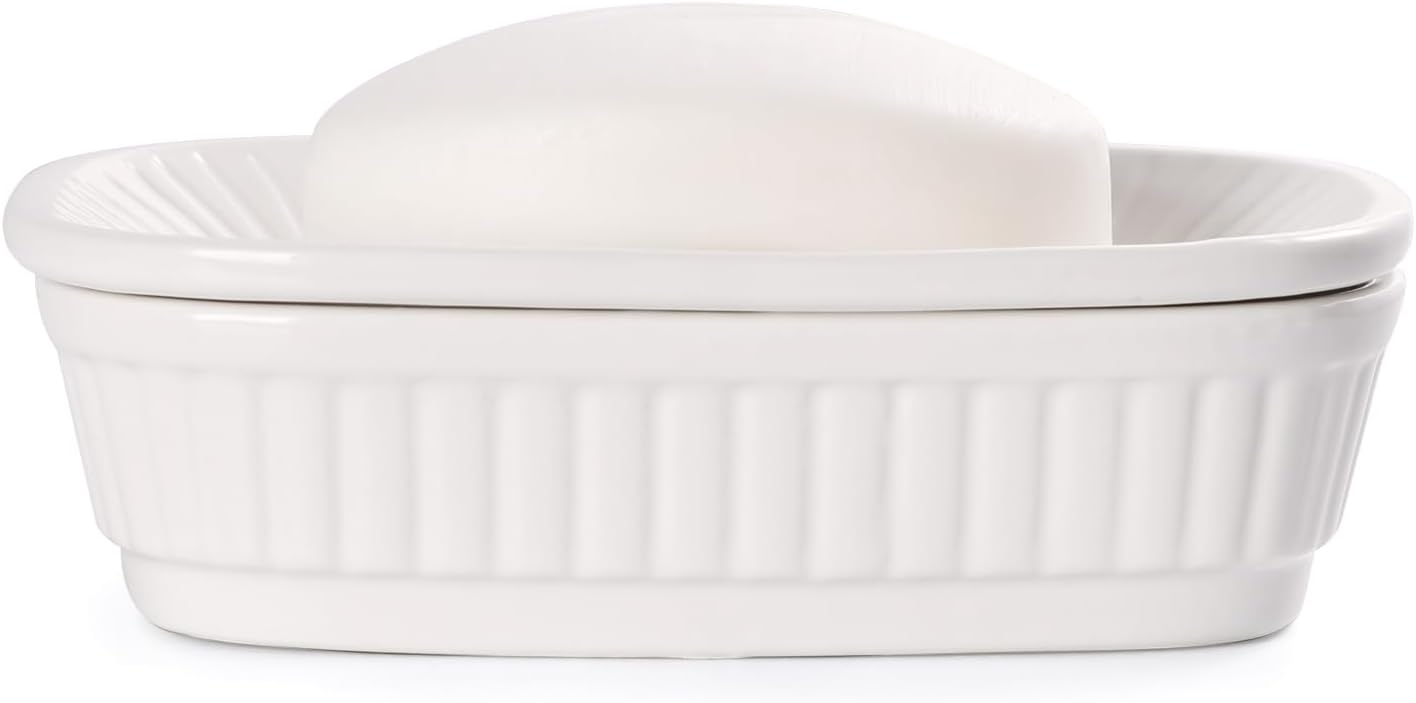 ANTIS'S HOME Ceramic Soap Dish, Self-draining Soap Holder, Double Layer Bar Soap Holder, White Draining Soap Dishes for Bathroom Shower Kitchen, Minimalist Vintage Style, Keep Soap Dry