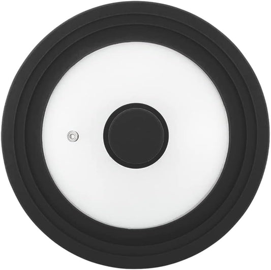 Universal Lid for Pot,Pan,Skillet Fits 6.5",7",8" Cookware Silicon lid Dishwasher Safe, Replacement Lid Vented Tempered Glass with Heat Resistant Silicone Rim By HR Huare Technology, Black,1 Pack