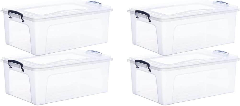Superio Storage Bins with Lids, Clear Plastic Containers for Organizing, Stackable Totes, BPA Free, Odor Free, Organizer Boxes for Home, and Dorm (4 Pack, 22.7 Qt)