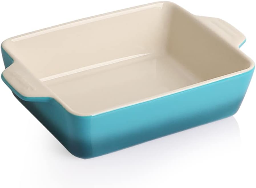 Sweejar Ceramic Baking Dish, Rectangular Small Baking Pan with Double Handles, 20 Oz for Cooking, Brownie, Kitchen, 6.5 x 4.9 x 1.8 Inches (Gradient Blue)