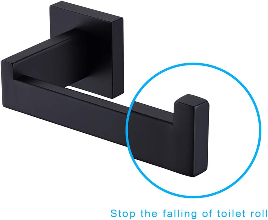 TASTOS Toilet Paper Holder Matte Black, Toilet Tissue Roll Holders Dispenser and Hangers Wall Mounted for Bathroom & Kitchen, Stainless Steel Modern Square Style 2 Pack