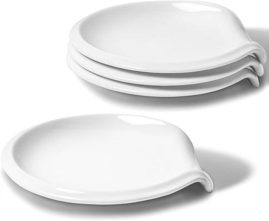 Spoon Rest, Ceramic Ladle Rest for Stove Top, 5.5 Inches Spoon Holder for Kitchen Counter Porcelain, Kitchen Utensils Accessories, Set of 4, White