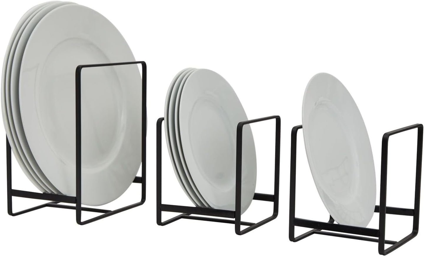 Juvale 3-Piece Kitchen Cabinet Organizer Shelf - Black Iron, 2 Sizes for 8" & 10" Plates - Cutting Board Organizer, Pot Lid & Paper Plate Holder