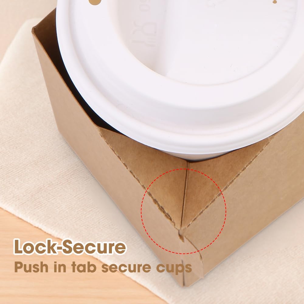 15Pcs -2 Cup Drink Carrier with Handle - Paper Cup Holder, Coffee Carriers Tray for Drinks, Disposable Takeaway Cardboard Holders To Go for Food Delivery, Uber Eats/Door Dash Two or 4 Kraft Paperboard