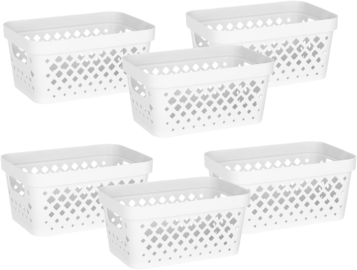 Glad Plastic Baskets for Organizing, Set of 6 | Pantry Storage for Under Counter, Linen Closet, and Bathroom | Nesting Shelf Bins with Handles, 1 Gallon, White