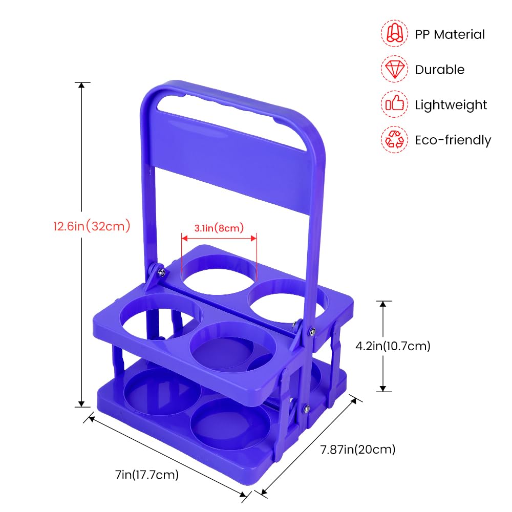 Bodaon 4 Cup Drink Carrier with Handle, Plastic Cup Carriers for Drinks, Drink Holder for Car, GrubHub/Eats Doordash Accessories, Portable Foldable Reusable Mobile, Use for Food Delivery Bag, Purple