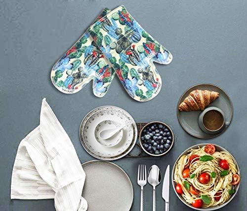 Oven Mitts Set of 2 with Transparent Clear Silicone Shell and Nice Fruit Flower Cotton Lining, Heat Resistant to 500 F Kitchen Oven Gloves Pot Holder for Cooking (Fruit Flower, Oven Mitts)